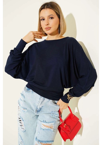 Sptrns Yarasa Kol Salaş Bluz Lacivert T4273 (Beden: Xl) fırsatları