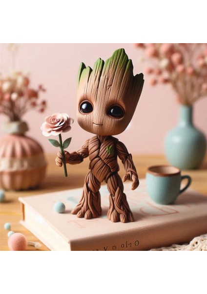 CRAFTSY3D Çiçekli Groot Figürü (Genç Versiyon) – 3D Baskı Dekoratif Sevimli Model -Boyasız/beyaz