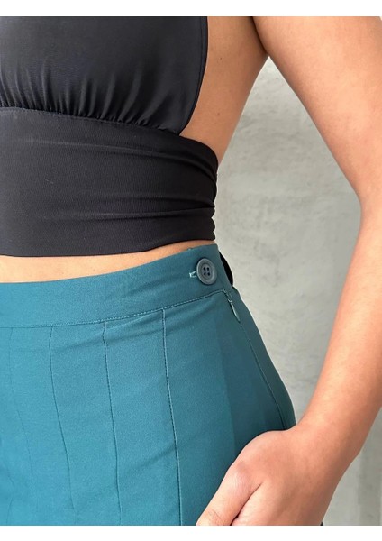 Yzlal Pileli Düğmeli Etek Yeşil S24811 (Beden: M) fırsatları