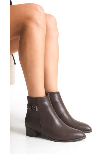 Kadın Alçak Topuk Metal Detaylı Bilek Boy Fermuarlı Bot Bootie modelleri