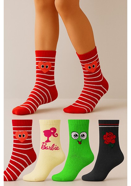 4'lü Pamuklu Spor Tenis Kolej Çorap 4 Çift