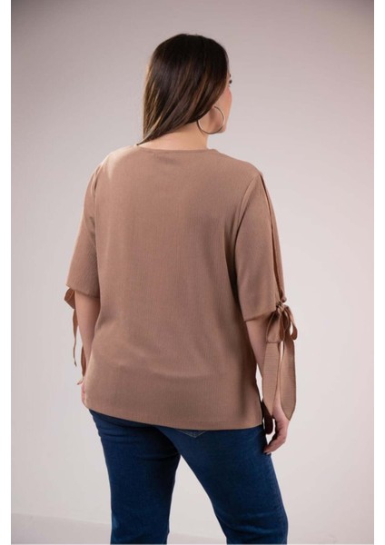 Kadın Büyük Beden Bürümcüklü Kahverengi Bluz modelleri