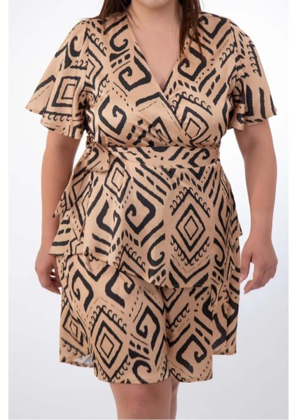 Kadın Büyük Beden Baskılı Saten Bej Bluz fiyatları