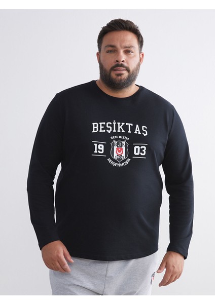 Yeni Sezon Büyük Beden Bisiklet Yaka Beşiktaş Baskılı Erkek Pijama Üst
