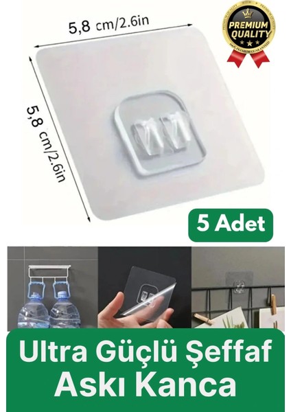 5 Adet Ultra Güçlü Suya Dayanıklı Iz Bırakmaz Şeffaf Banyo Mutfak Ayna Tablo Raf Tutucu Askı Kanca