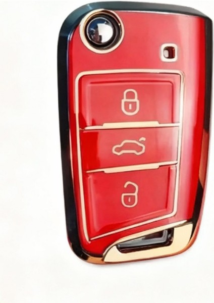 Seat Leon Fr Ibiza Arona Tarraco Lüks Nano Anahtar Koruma Kılıfı Kırmızı Altın Renk