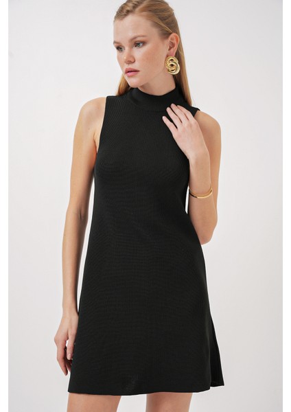 15906 Sıfır Kol Mini Triko Elbise - Siyah modelleri