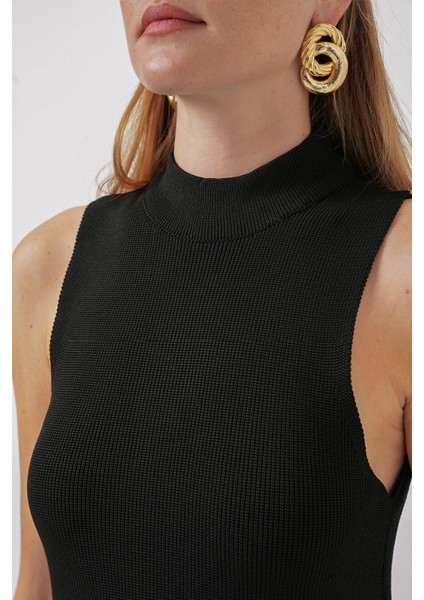 15906 Sıfır Kol Mini Triko Elbise - Siyah fırsatları