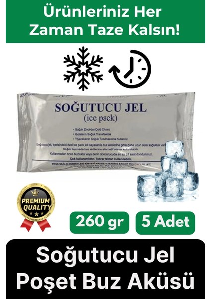 Premium Güvenli Malzeme Dayanıklı Yolculuk Seyahat Yiyecek Soğutucu Jel Poşet Buz Aküsü 260GR 5 Adet