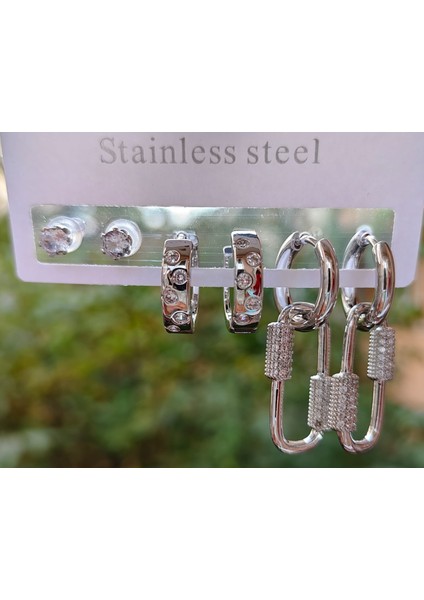 Çelik Kilit Detaylı Çoklu Kadın Küpe fiyatları