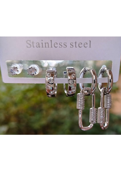 Çelik Kilit Detaylı Çoklu Kadın Küpe modelleri