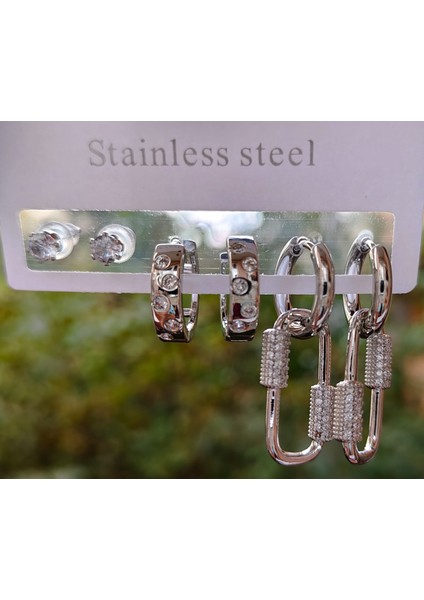 Çelik Kilit Detaylı Çoklu Kadın Küpe fırsatları