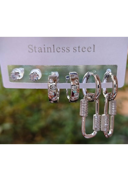 Çelik Kilit Detaylı Çoklu Kadın Küpe indirimleri