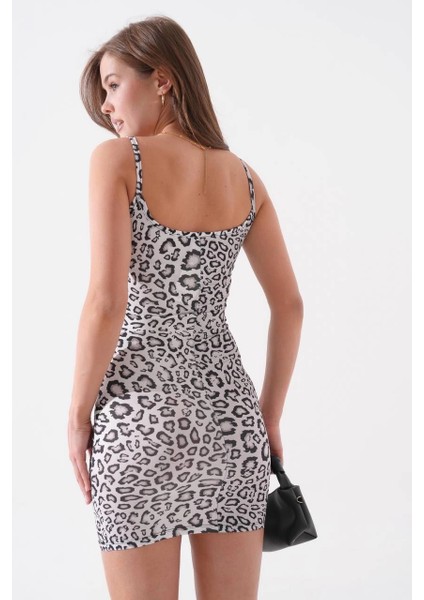 Yzlal Kadın Siyah Leoparlı Ince Askılı Likralı Elbise S8105 (Beden: S) indirimleri