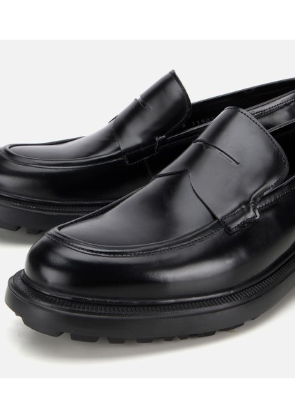 02AYH313740A100 ERKEK Açma Deri Siyah Kalın Tabanlı Klasik Loafer modelleri