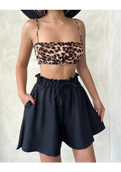 Yzlal Volanlı Keten Şort Siyah S255058 (Beden: M) indirimleri