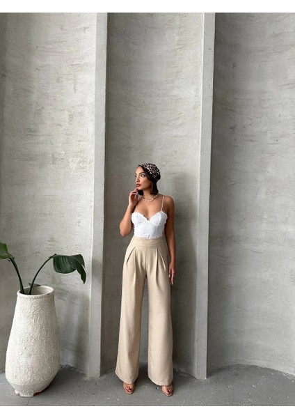 Yzlal Pileli Keten Pantolon S255046 Bej (Beden: M) modelleri