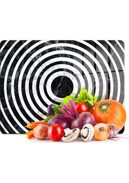 Cam Kesme Tahtası ve Sunumluk Orta Siyah Beyaz Mermer Desenli 30X40 cm