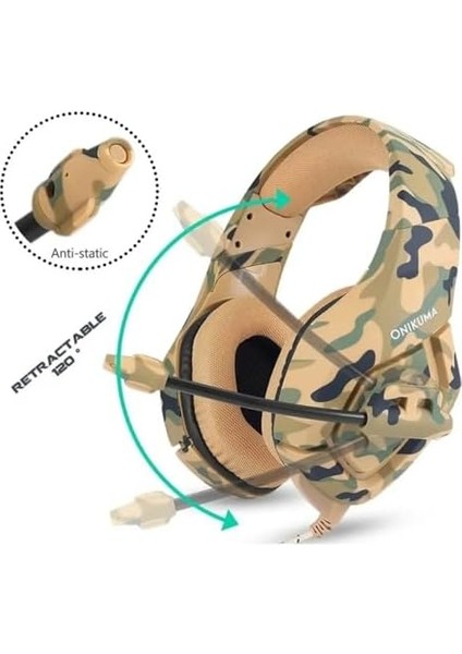 Gaming Profesyonel Oyuncu Kulaklığı Rgb 3.5mm, Kamuflaj Desenli Gamer Işıklı Kulaklık, K1B fiyatları