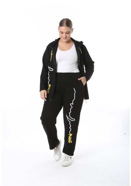 Kadın Büyük Beden Kışlık Viskon Siyah Alt Üst Takım