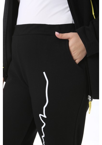 Kadın Büyük Beden Kışlık Viskon Siyah Alt Üst Takım