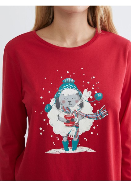 Yeni Sezon Bisiklet Yaka Yılbaşı Temalı Kadın Pijama Takımı indirimleri