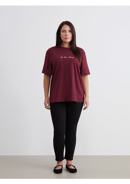 Yeni Sezon Büyük Beden Bisiklet Yaka Baskılı Kadın Tişört fiyatları