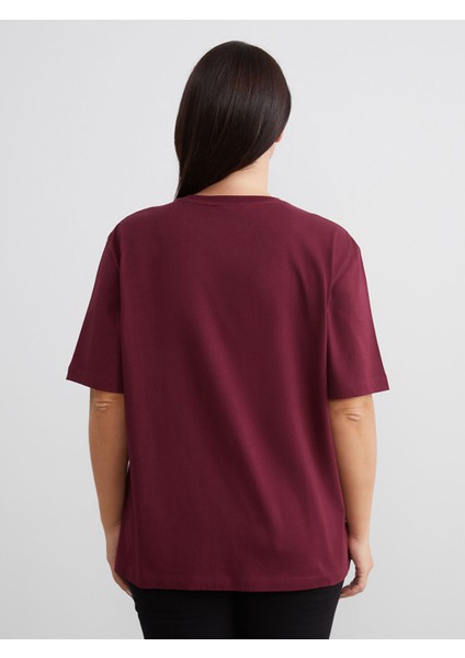 Yeni Sezon Büyük Beden Bisiklet Yaka Baskılı Kadın Tişört fırsatları