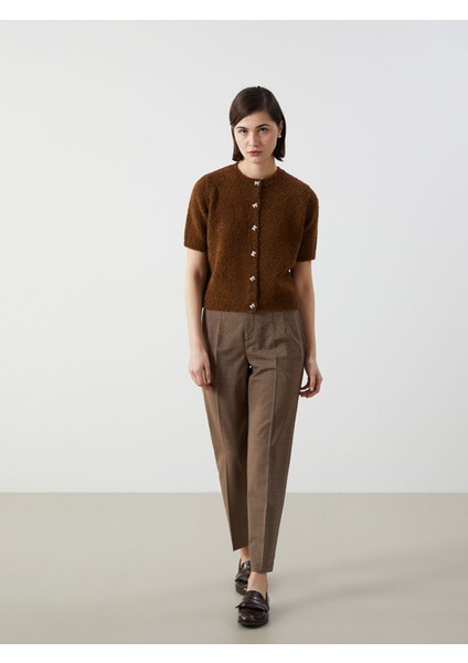 Yeni Sezon Yüksek Bel Havuç Kesim Ekose Kadın Pantolon