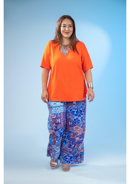 Kadın 333069 Geniş Yaka Bluz Turuncu fiyatları