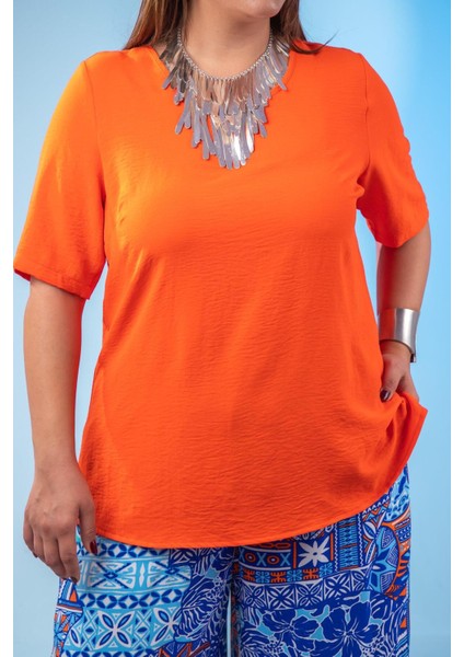Kadın 333069 Geniş Yaka Bluz Turuncu modelleri