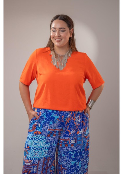 Kadın 333069 Geniş Yaka Bluz Turuncu indirimleri