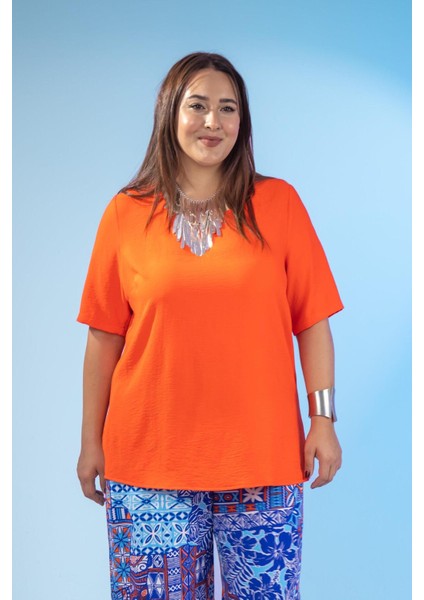 Kadın 333069 Geniş Yaka Bluz Turuncu
