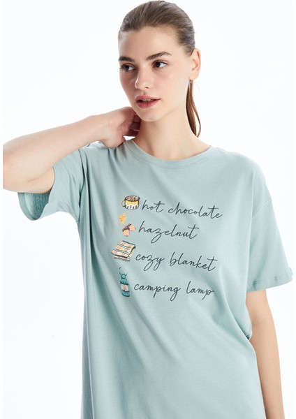 Yeni Sezon Bisiklet Yaka Baskılı Kadın Gecelik modelleri