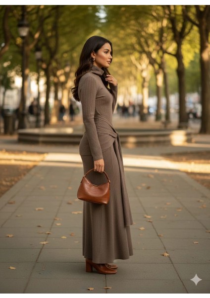 Yzlal Kendinden Kemerli Uzun Elbise Vizon (Beden: M) fiyatları