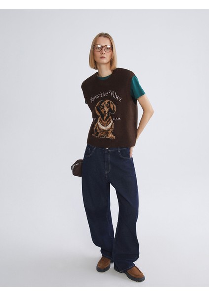 Yeni Sezon Bisiklet Yaka Köpek Baskılı Kadın Triko Süveter fiyatları