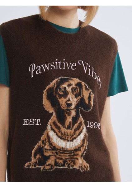 Yeni Sezon Bisiklet Yaka Köpek Baskılı Kadın Triko Süveter modelleri