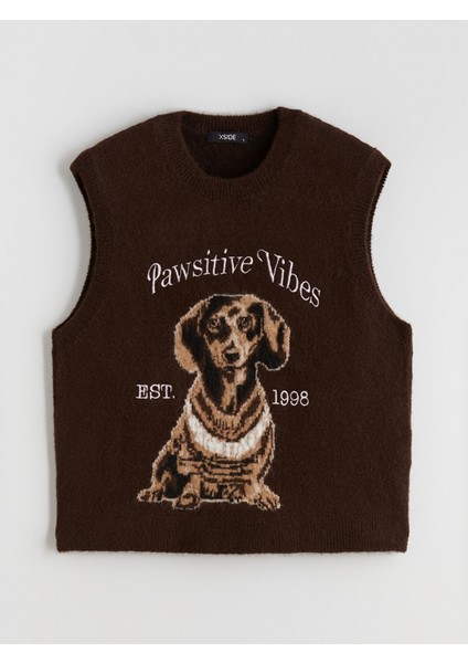 Yeni Sezon Bisiklet Yaka Köpek Baskılı Kadın Triko Süveter indirimleri