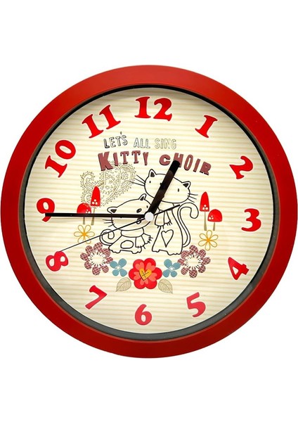 Mark Premium Serisi Kıtty Desenli Kırmızı Duvar Saati 25 cm
