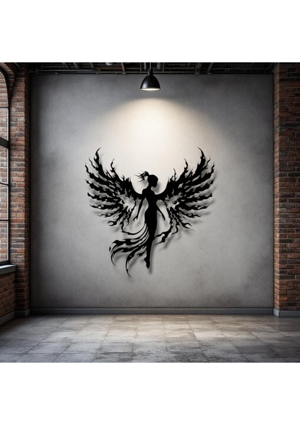 Alev Kanatlı Melek Metal Duvar Dekoru – Gücün ve Zarafetin Sanatsal Yorumu