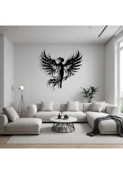 Alev Kanatlı Melek Metal Duvar Dekoru – Gücün ve Zarafetin Sanatsal Yorumu