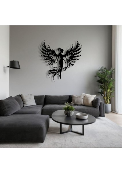Alev Kanatlı Melek Metal Duvar Dekoru – Gücün ve Zarafetin Sanatsal Yorumu