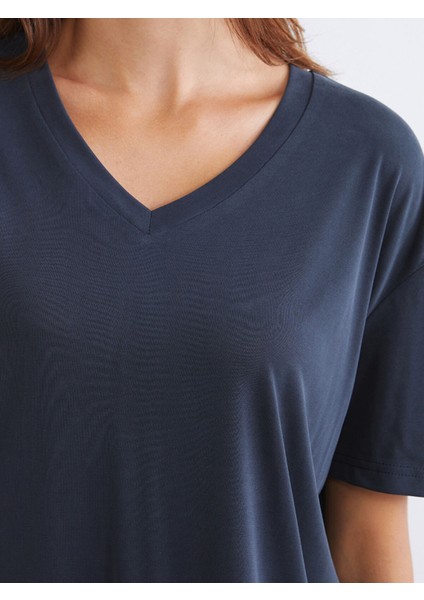 Yeni Sezon V Yaka Modal Karışımlı Kadın Tişört 2'li indirimleri