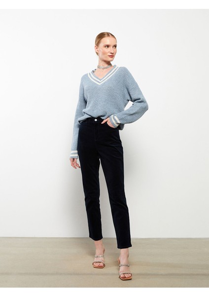 Yeni Sezon Normal Bel Dar Fit Düz Kadife Kadın Pantolon