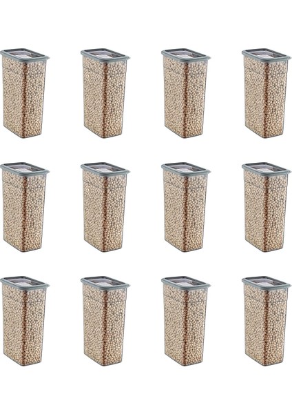 12'li Set Skali Dikdörtgen Saklama Kabı 3500 ml - Antrasit, Çok Amaçlı Saklama Kabı