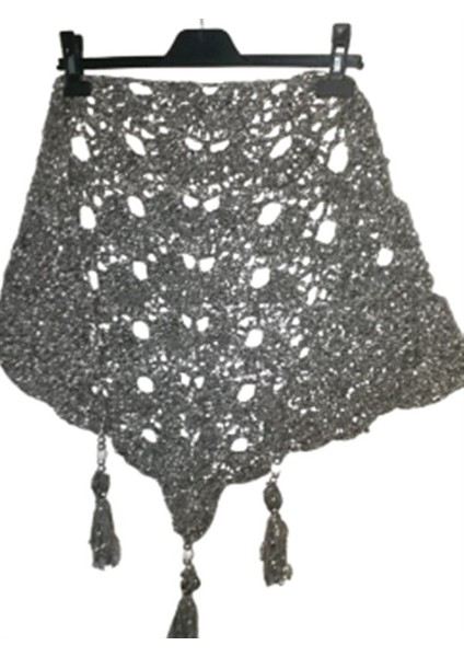 El Örgüsü Virüs Modeli Gri Orta Boy Boncuklu Şal