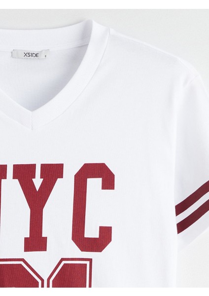 Yeni Sezon V Yaka Baskılı Oversize Kadın Tişört indirimleri