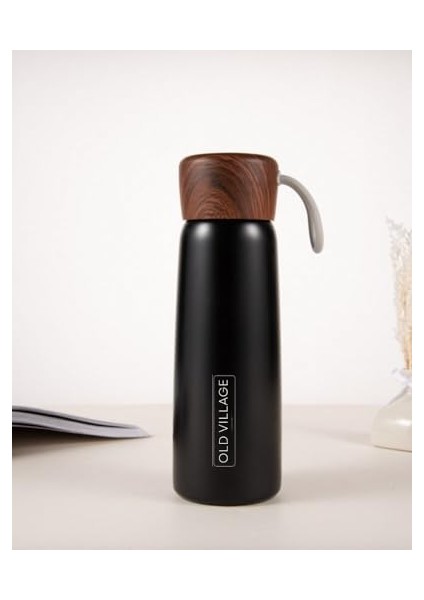 Concept Paslanmaz Çelik 400 ml Ahşap Desen Kapaklı Vakum Seyahat Termosu, Su Şişesi (Siyah) fiyatları