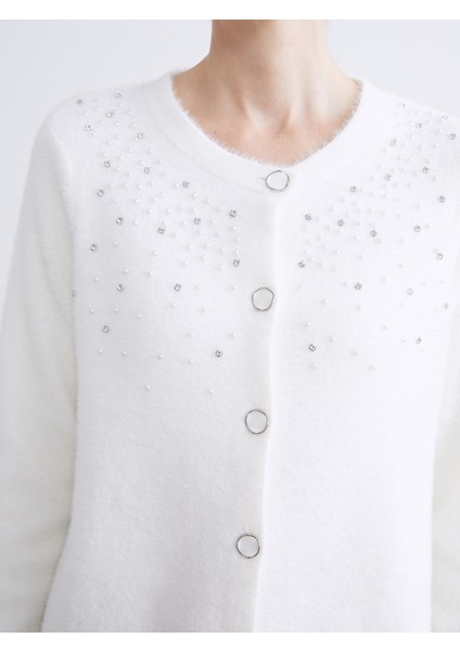 Yeni Sezon Bisiklet Yaka Taşlı Kadın Triko Hırka modelleri