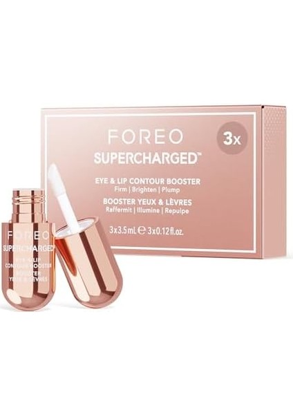 Foreo Supercharged Göz ve Dudak Serumu – Niasinamid, Iletken Jel – Yaşlanma Karşıtı, Dudak Dolgunlaştırıcı ve Şişlik Giderici Bakım – Seyahat Boyu – 3 x 3.5 ml